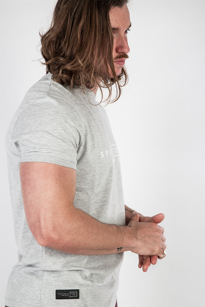 Crew Tee with Spitalfields Signature Print Grey Marl