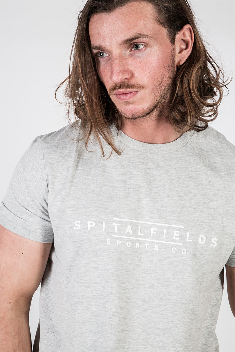 Crew Tee with Spitalfields Signature Print Grey Marl
