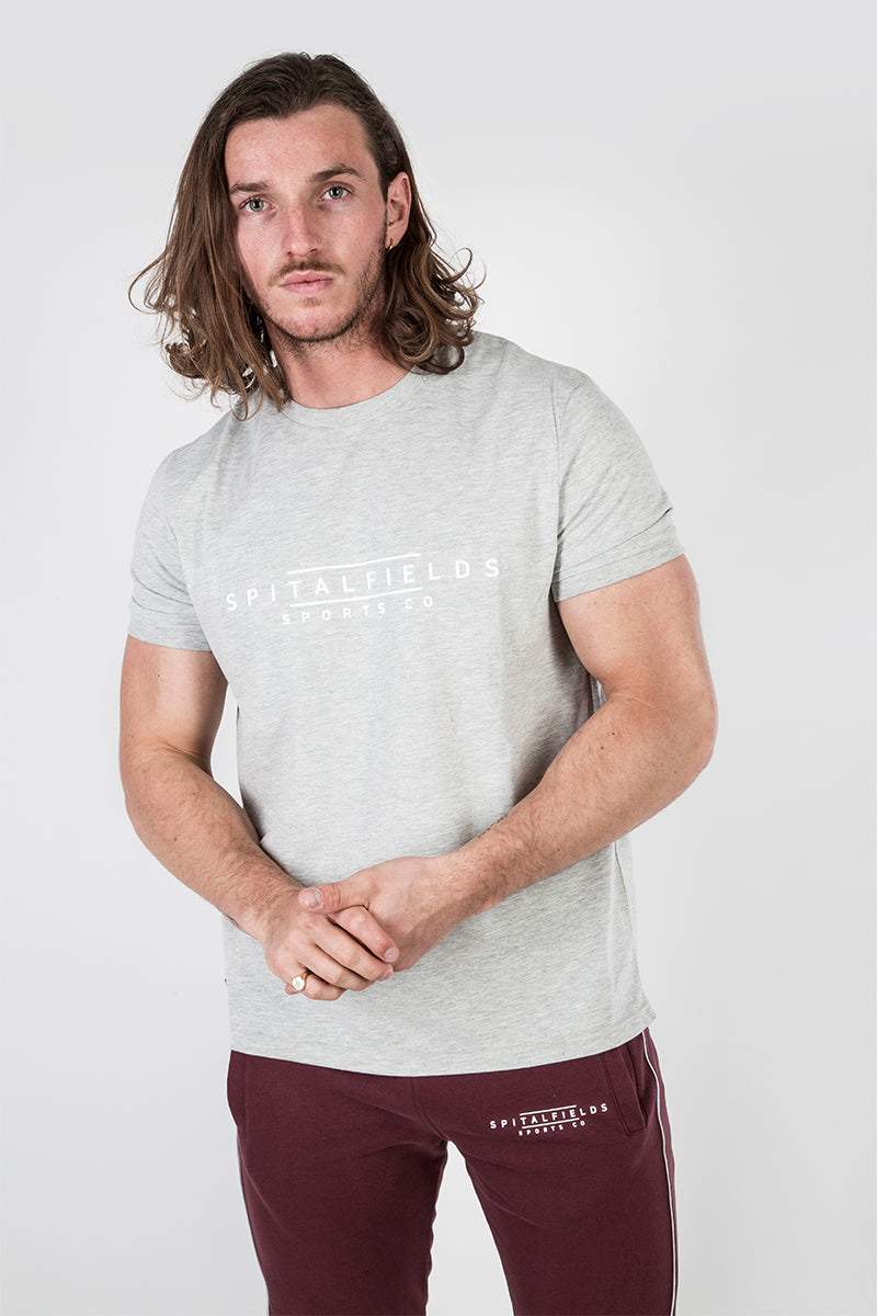Crew Tee with Spitalfields Signature Print Grey Marl