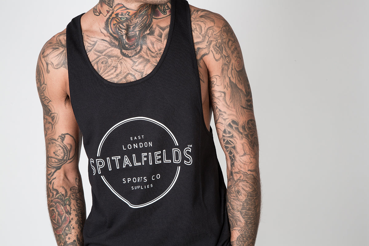Racer Back Vest with Graphic Print in Black