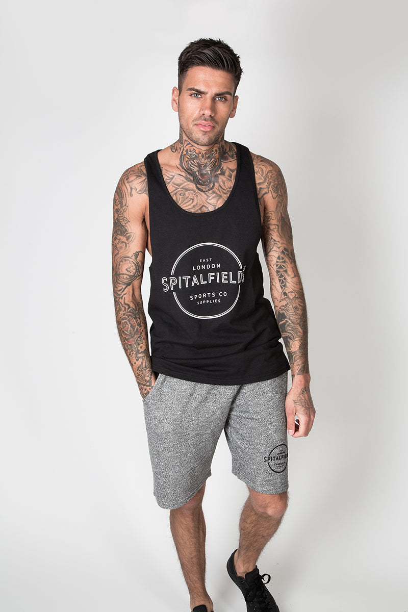 Racer Back Vest with Graphic Print in Black