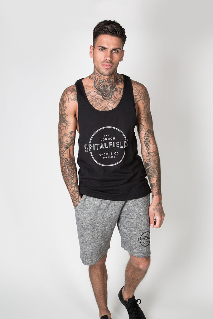 Racer Back Vest with Graphic Print in Black