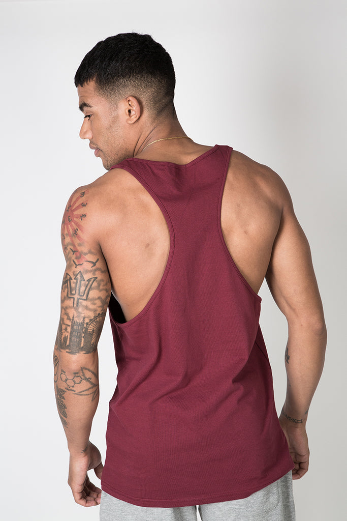Racer Back Vest with Graphic Print in Burgundy