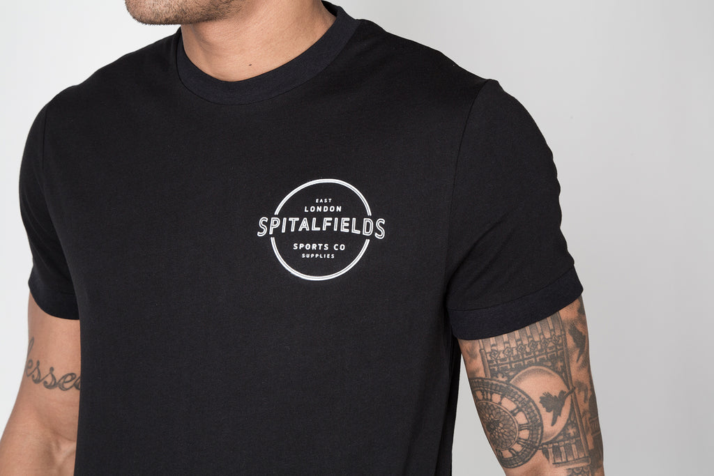 Crew Tee with Small Graphic Print in Black
