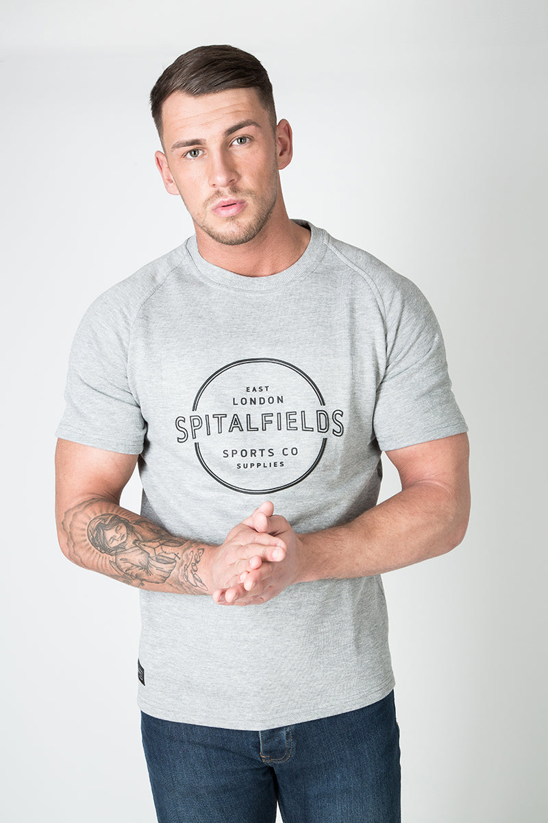 Raglan Sweat Tee with Graphic Print in Grey Marl