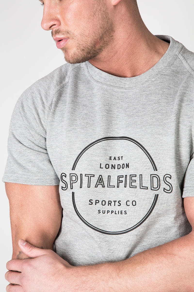 Raglan Sweat Tee with Graphic Print in Grey Marl