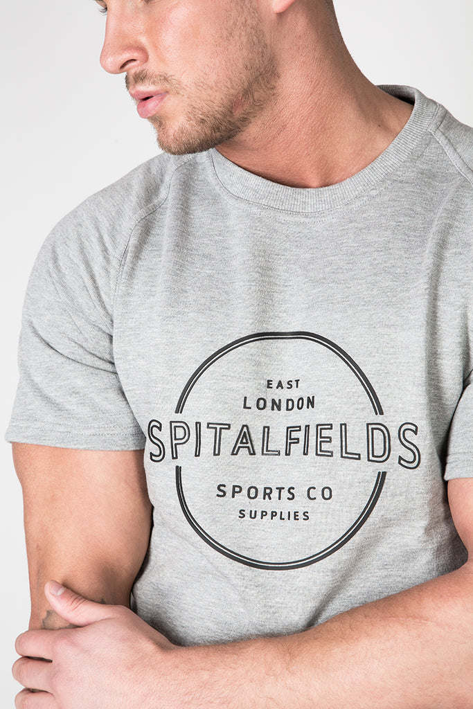 Raglan Sweat Tee with Graphic Print in Grey Marl
