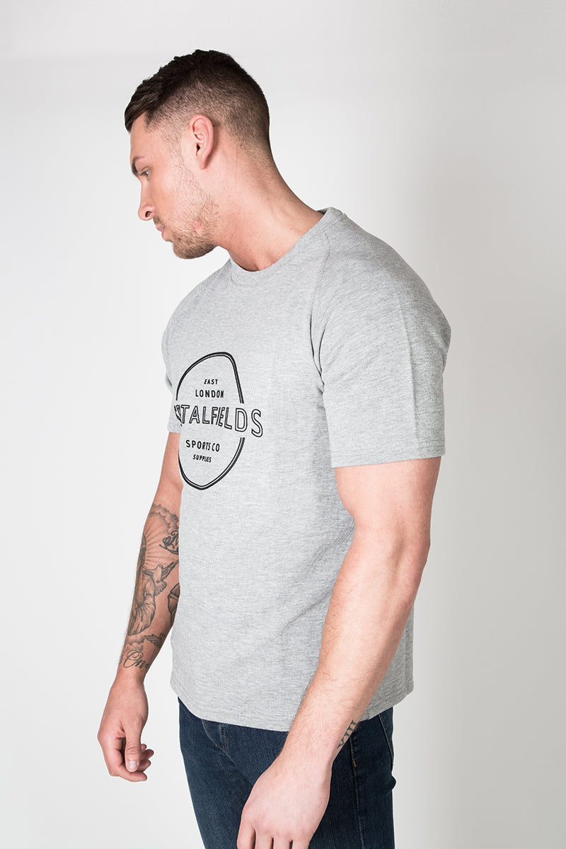 Raglan Sweat Tee with Graphic Print in Grey Marl