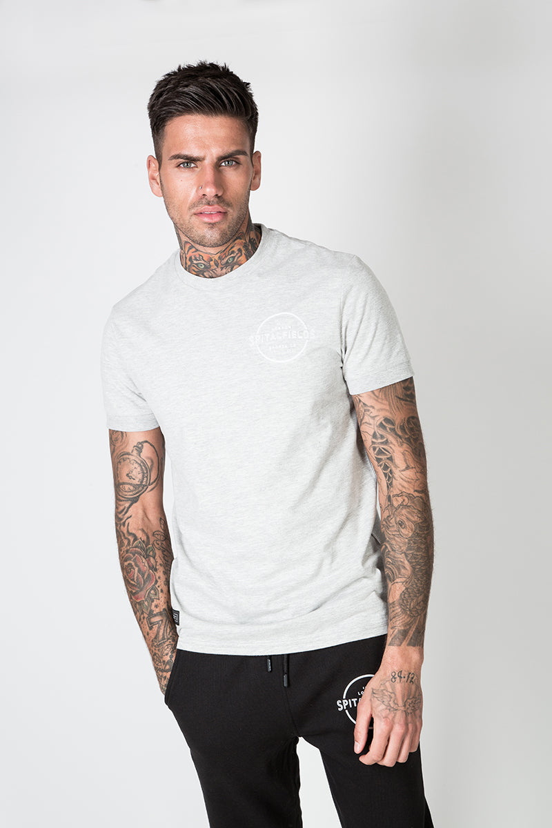Crew Tee with Small Graphic Print in Grey Marl