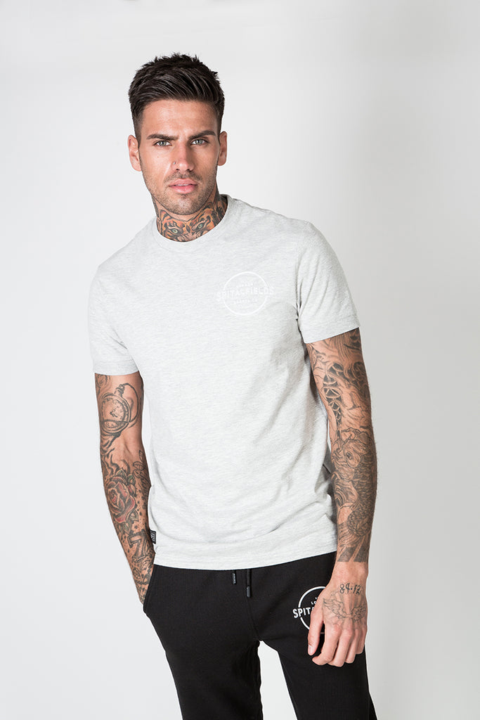 Crew Tee with Small Graphic Print in Grey Marl