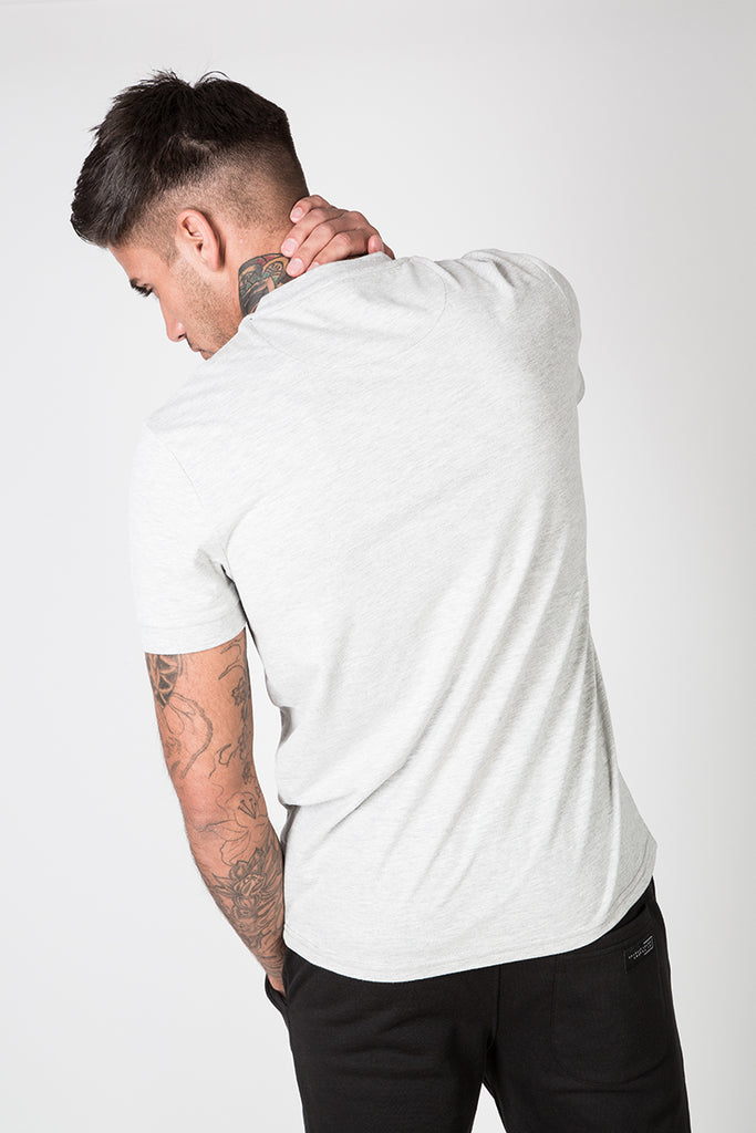 Crew Tee with Small Graphic Print in Grey Marl