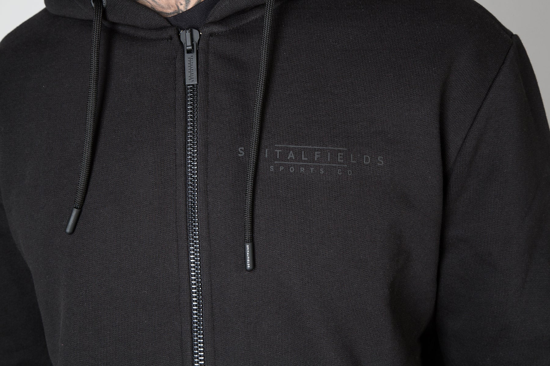 Zip Through Injection Print Hoodie in Black