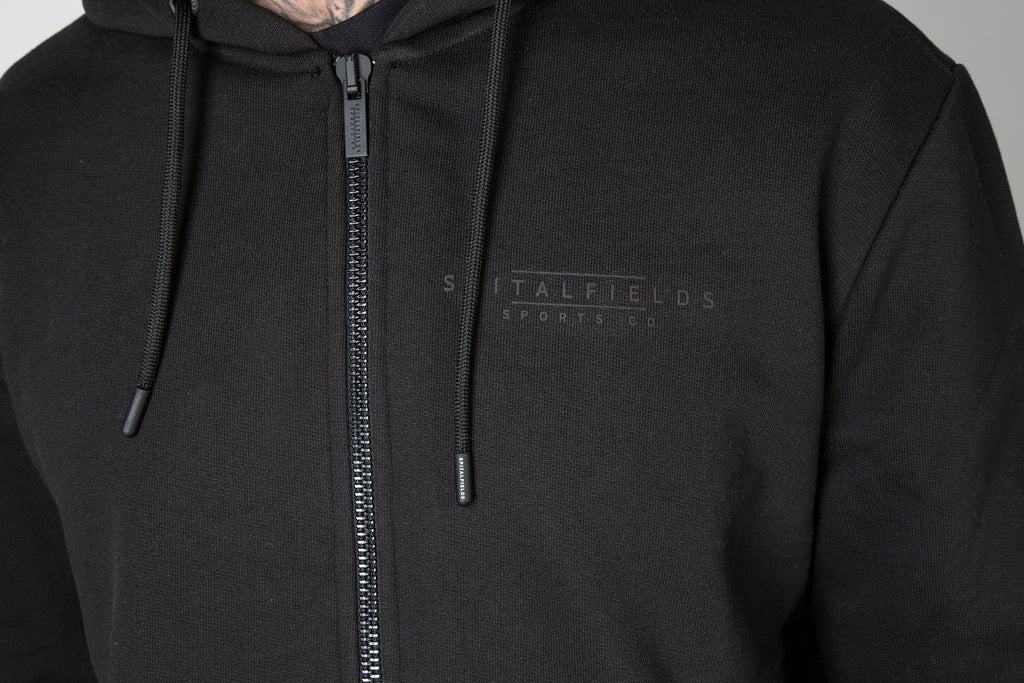 Zip Through Injection Print Hoodie in Black