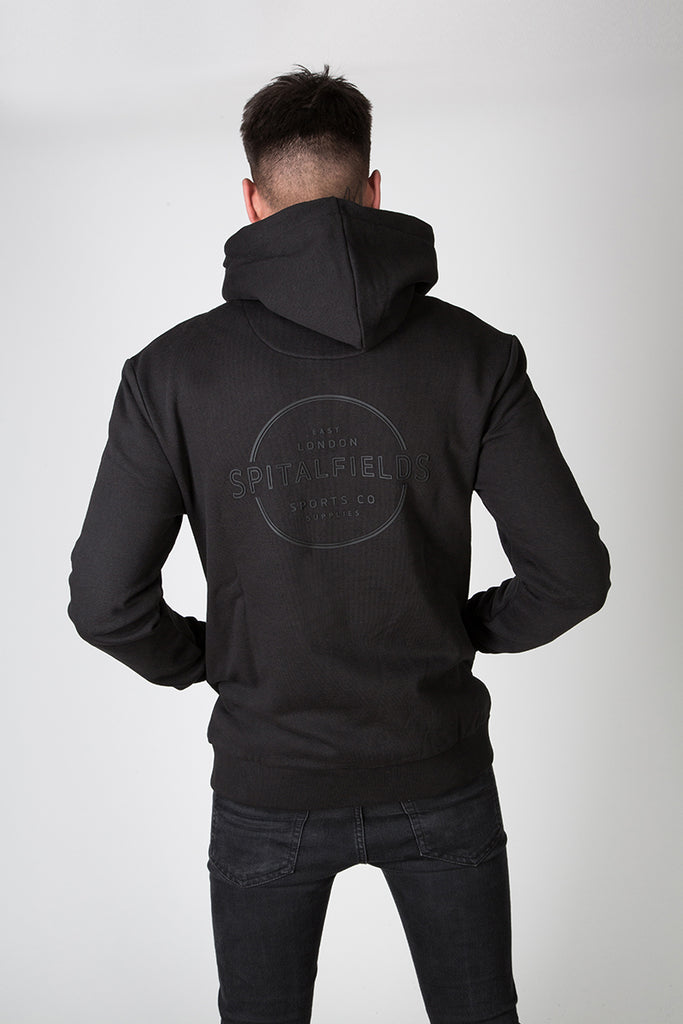 Zip Through Injection Print Hoodie in Black