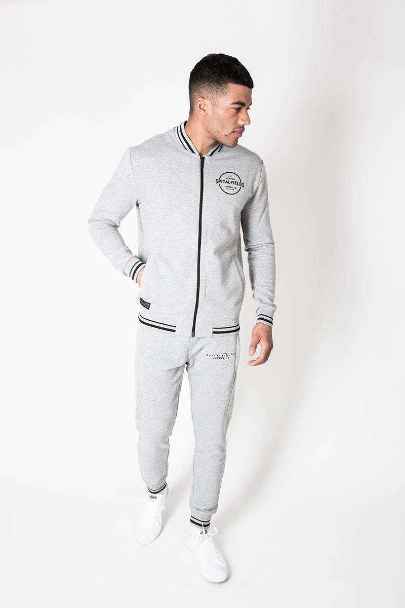 Bomber Zip-through Sweat with Contrast Tipping in Grey Marl