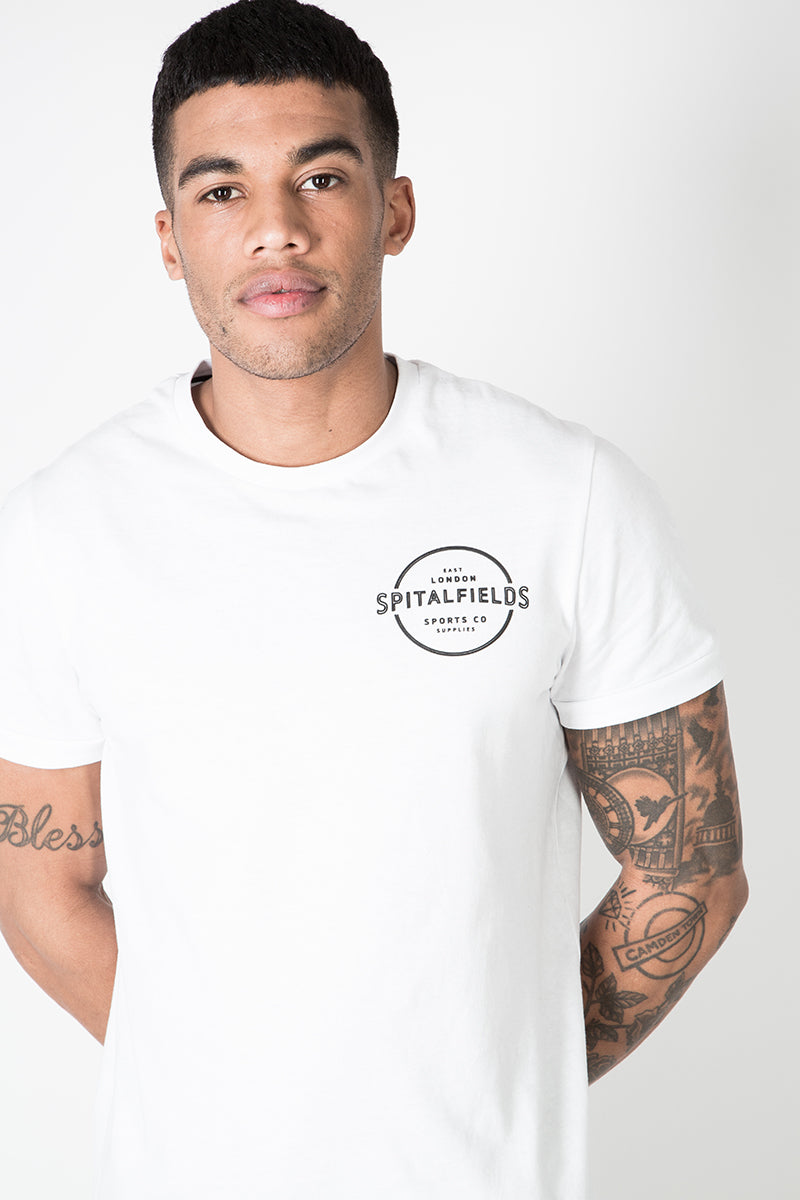 Crew Tee with Small Graphic Print in White