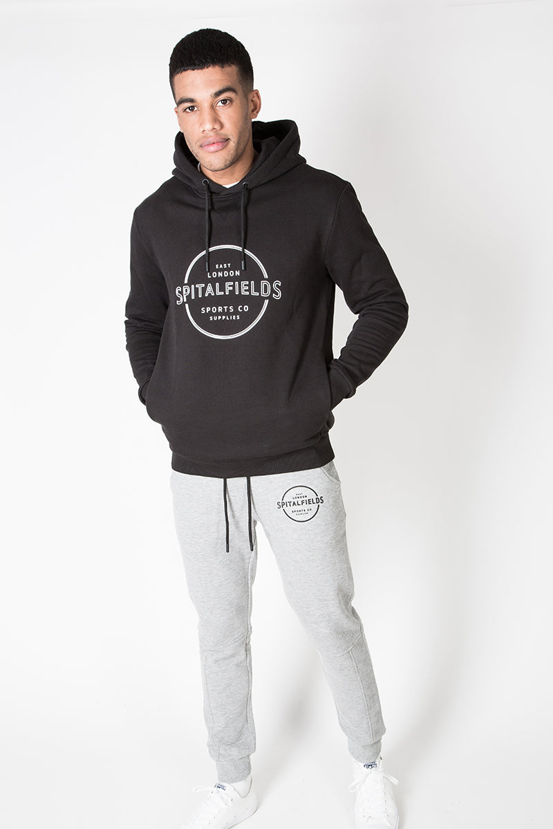Hoodie with Concealed Pocket & Graphic Print in Black