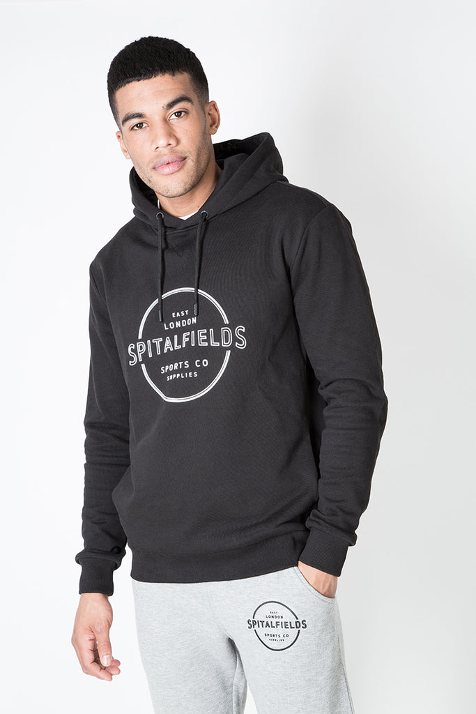 Hoodie with Concealed Pocket & Graphic Print in Black