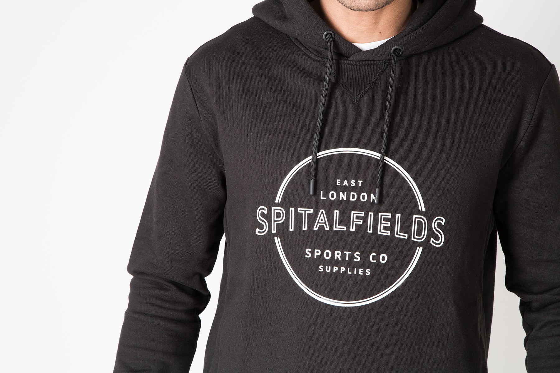 Hoodie with Concealed Pocket & Graphic Print in Black