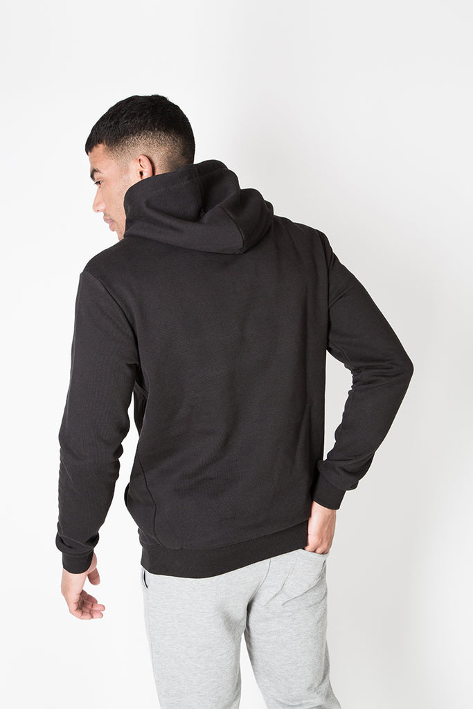 Hoodie with Concealed Pocket & Graphic Print in Black