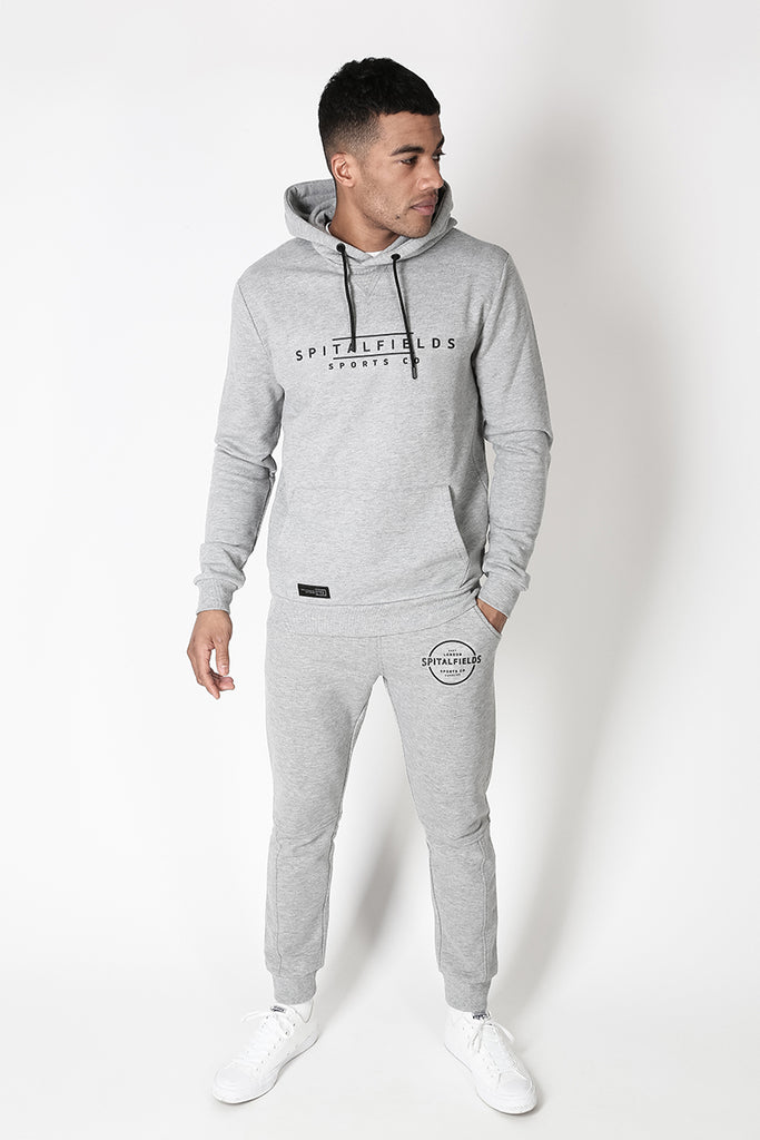 Hoodie with Signature Chest Graphic Print in Grey Marl