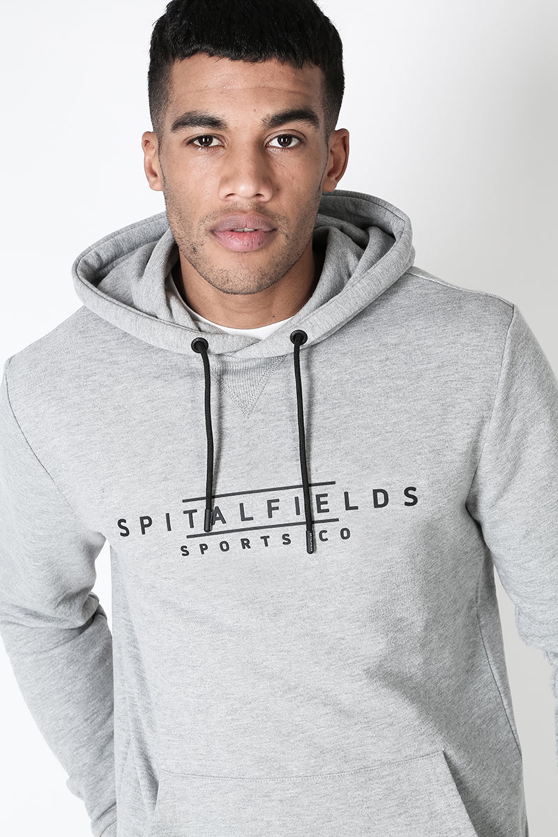 Hoodie with Signature Chest Graphic Print in Grey Marl