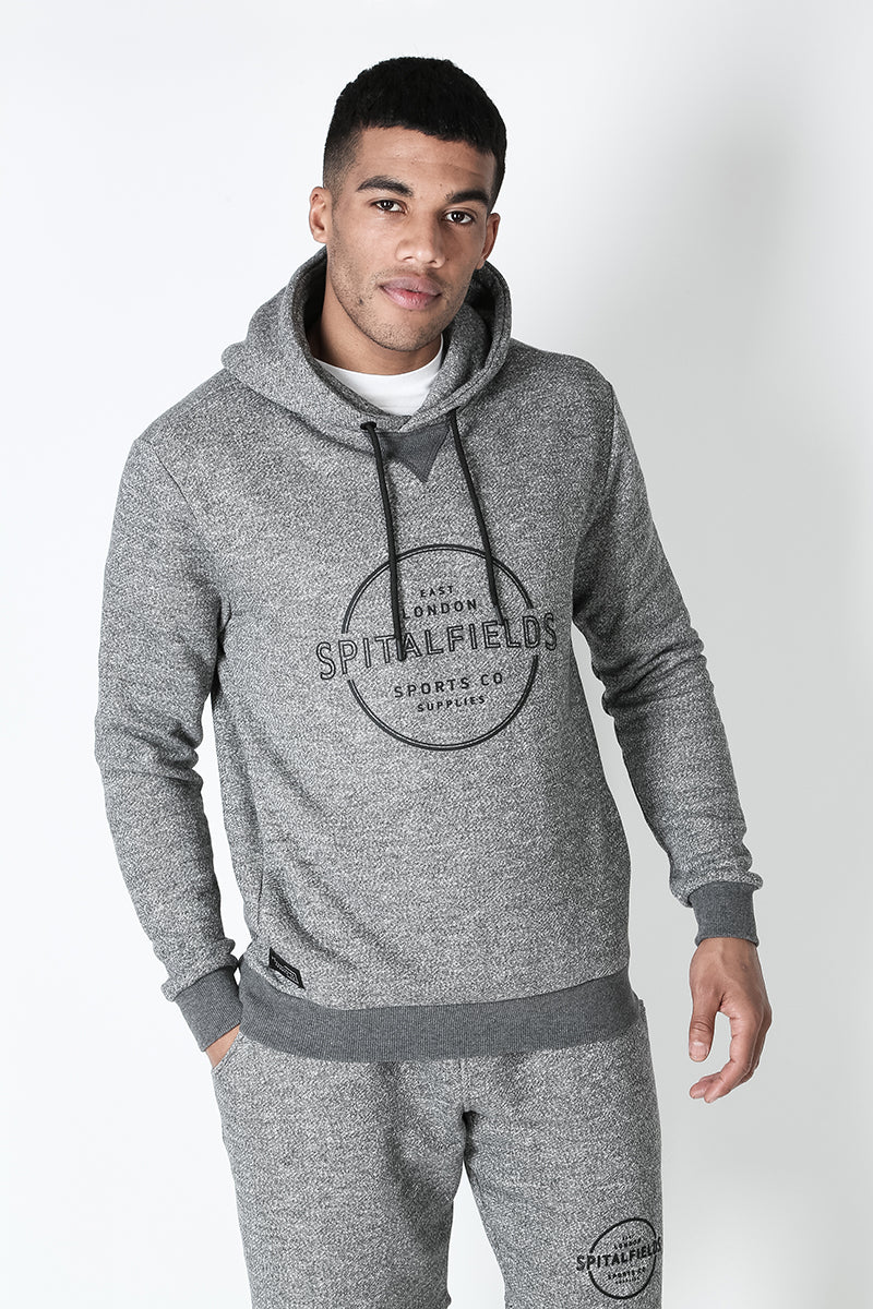 Hoodie with Concealed Pocket & Graphic Print in Grey Grindle