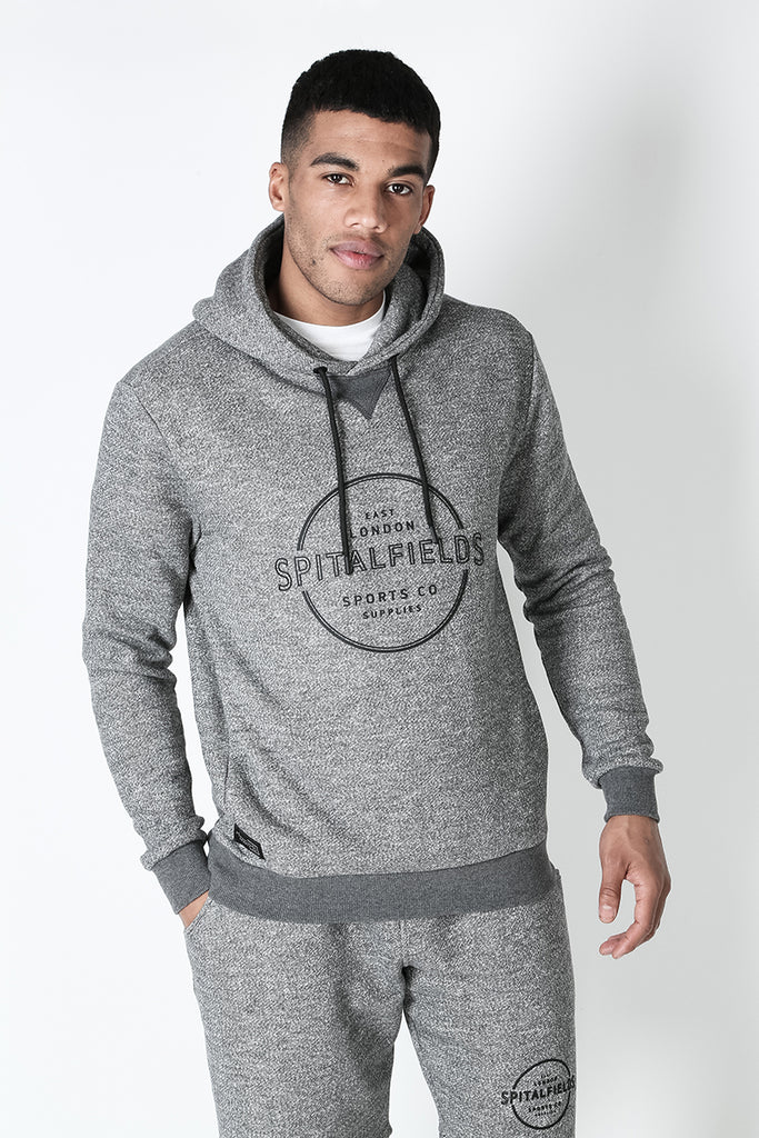 Hoodie with Concealed Pocket & Graphic Print in Grey Grindle