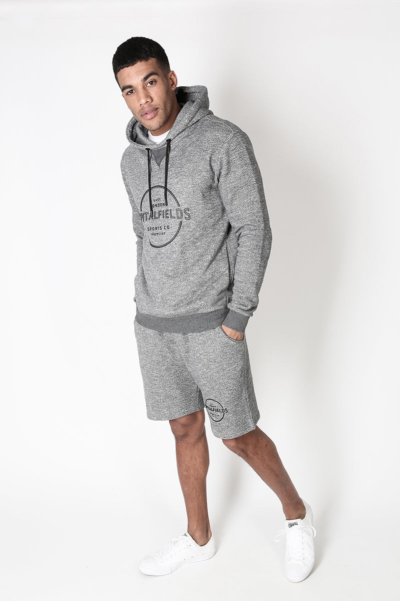 Hoodie with Concealed Pocket & Graphic Print in Grey Grindle