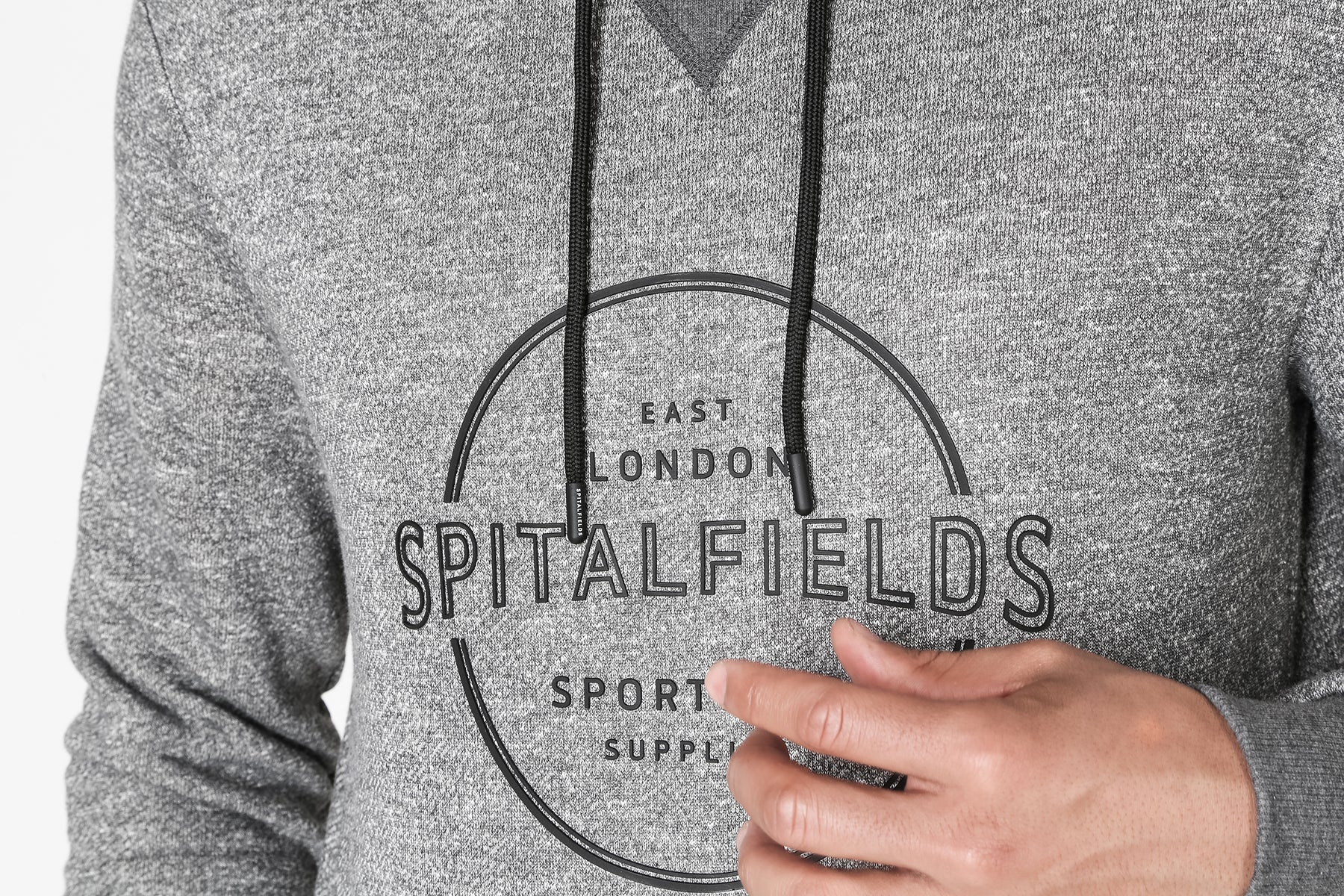 Hoodie with Concealed Pocket & Graphic Print in Grey Grindle