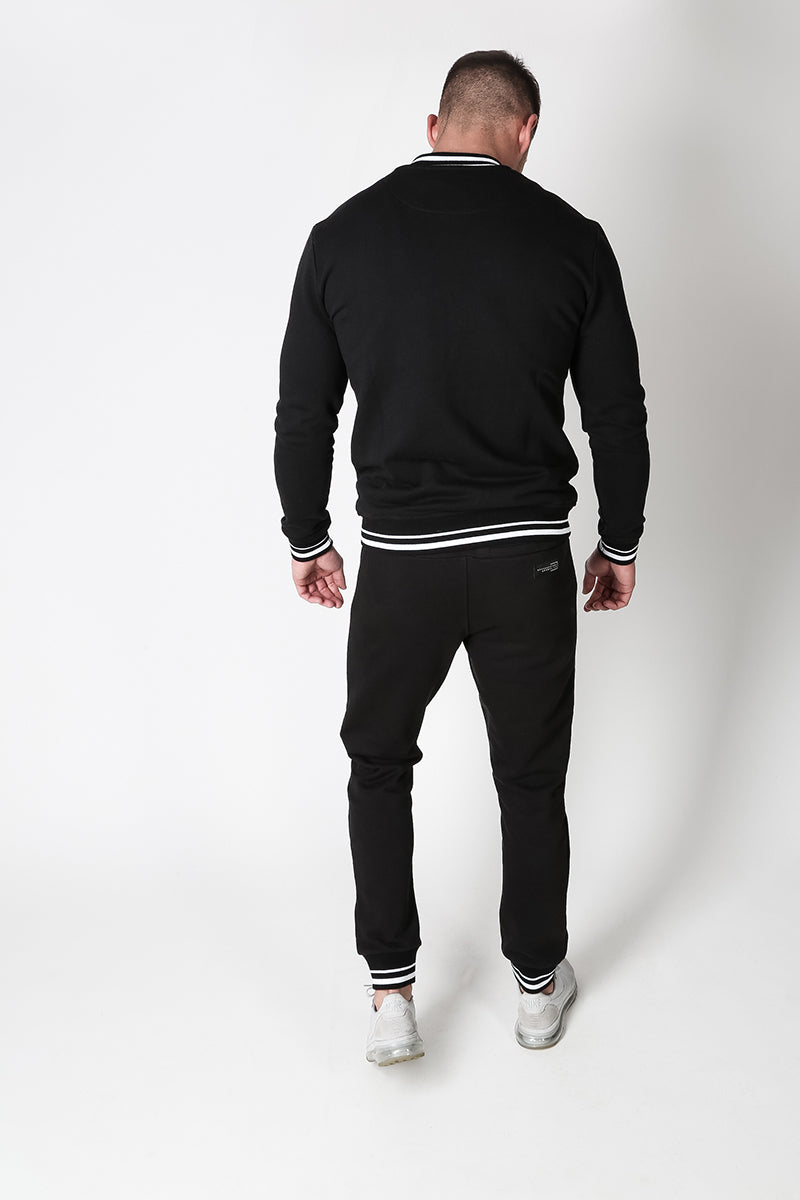 Bomber Zip-through Sweat with Contrast Tipping in Black
