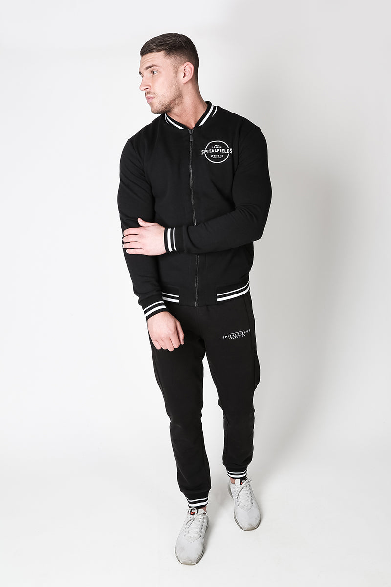 Bomber Zip-through Sweat with Contrast Tipping in Black