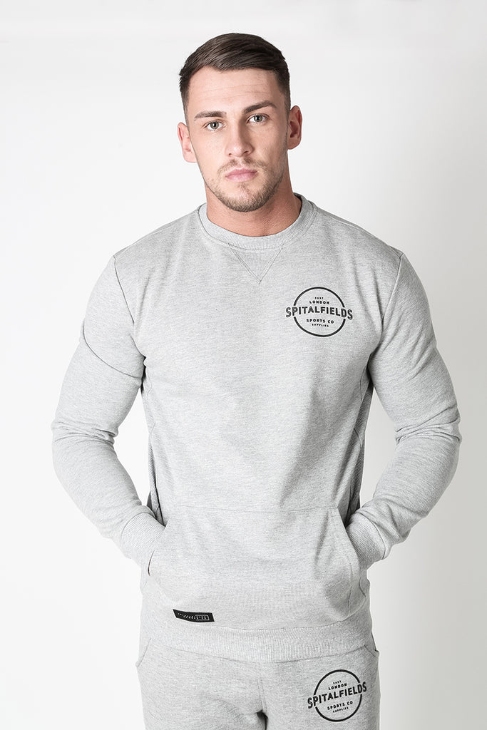 Crew Neck Sweat with Graphic Print in Grey Marl