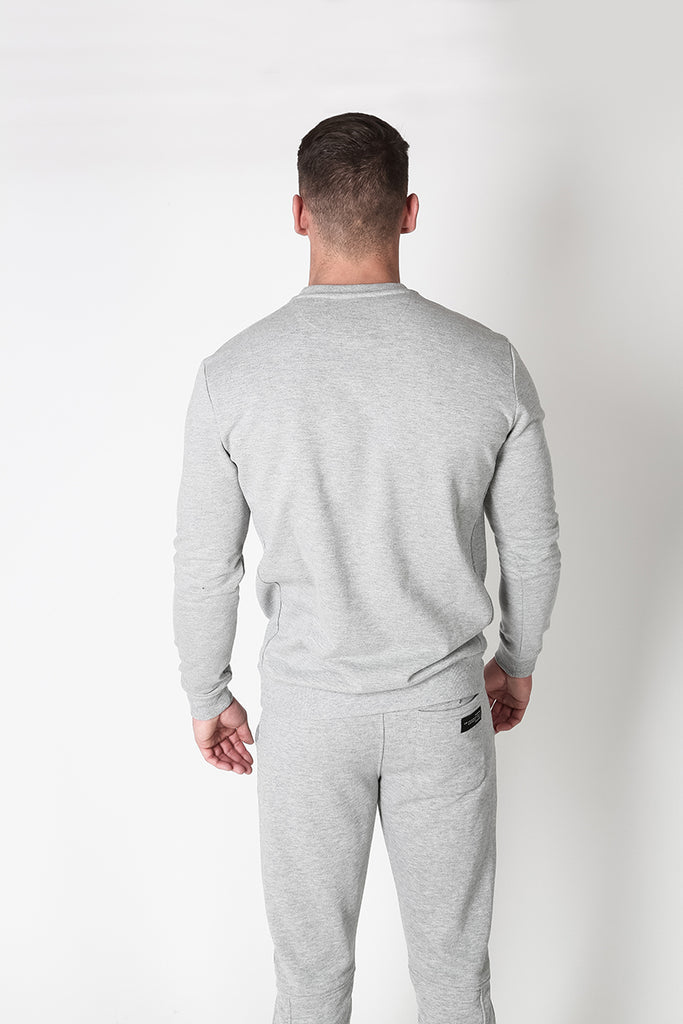 Crew Neck Sweat with Graphic Print in Grey Marl