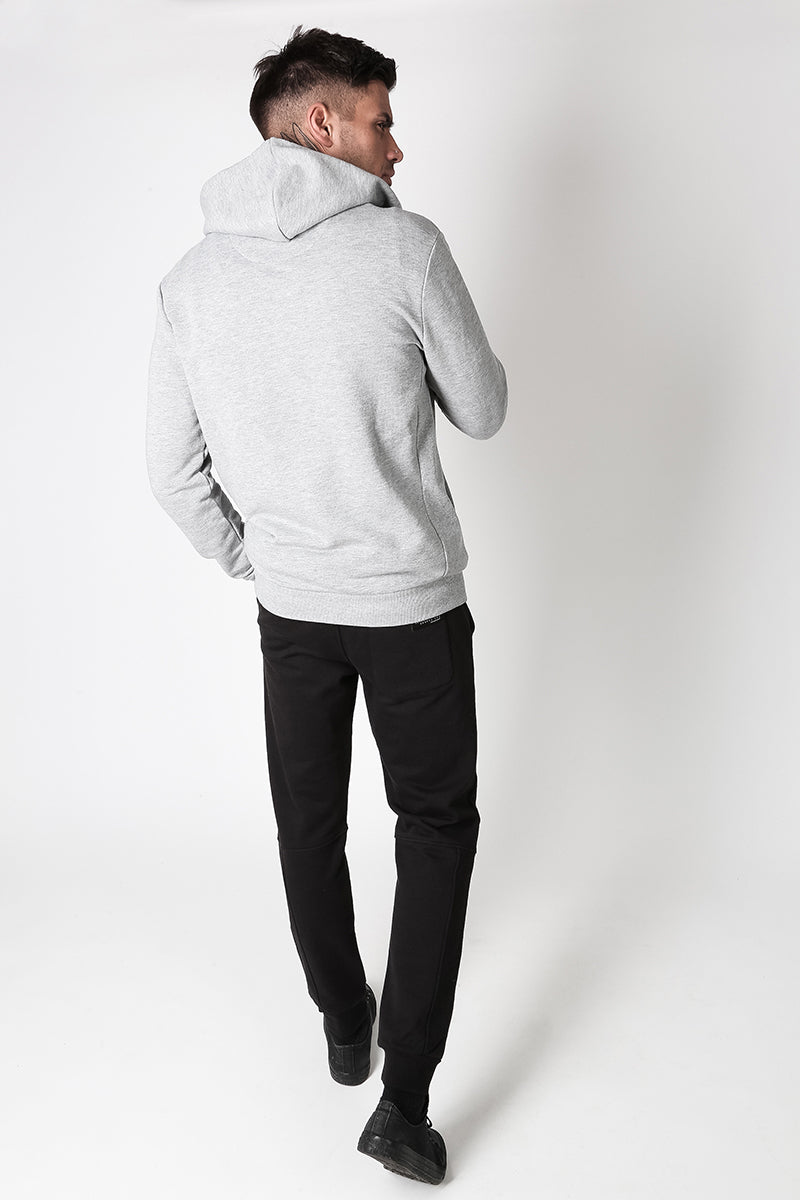Zip Through Hoodie with Graphic Print in Grey Marl