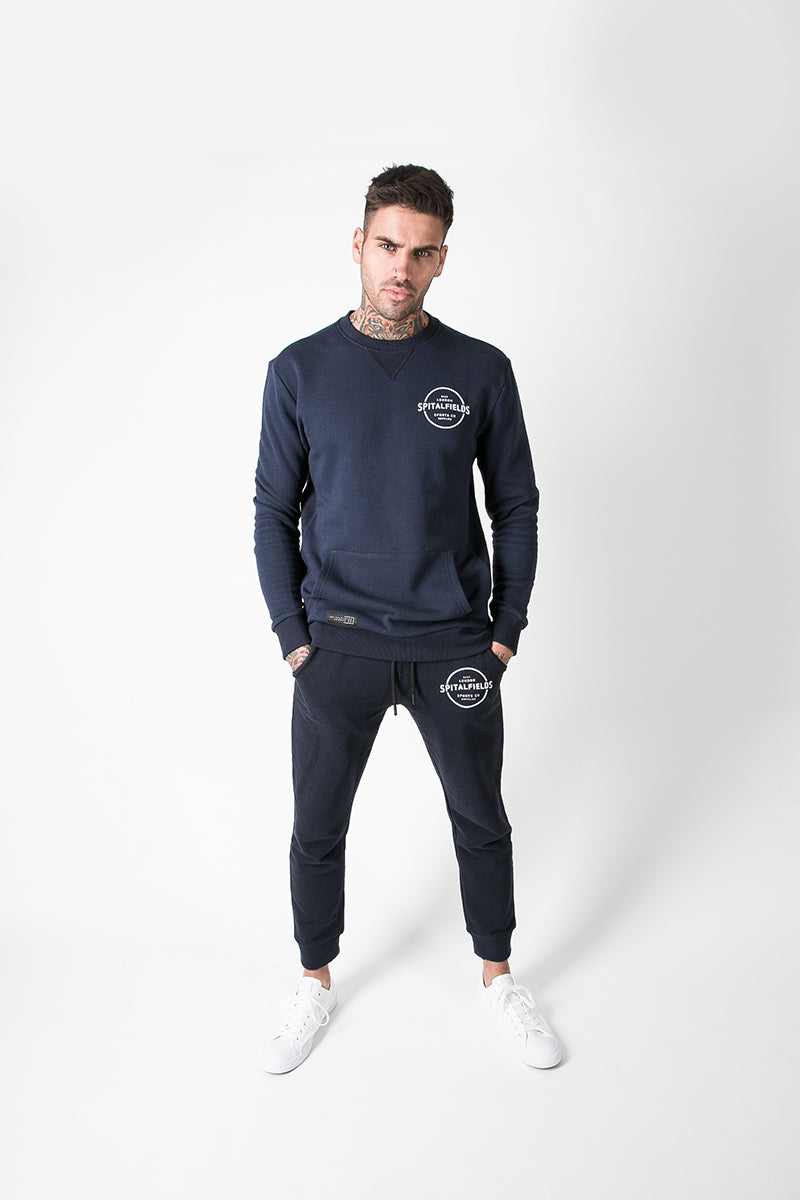 Crew Neck Sweat with Graphic Print in Denim