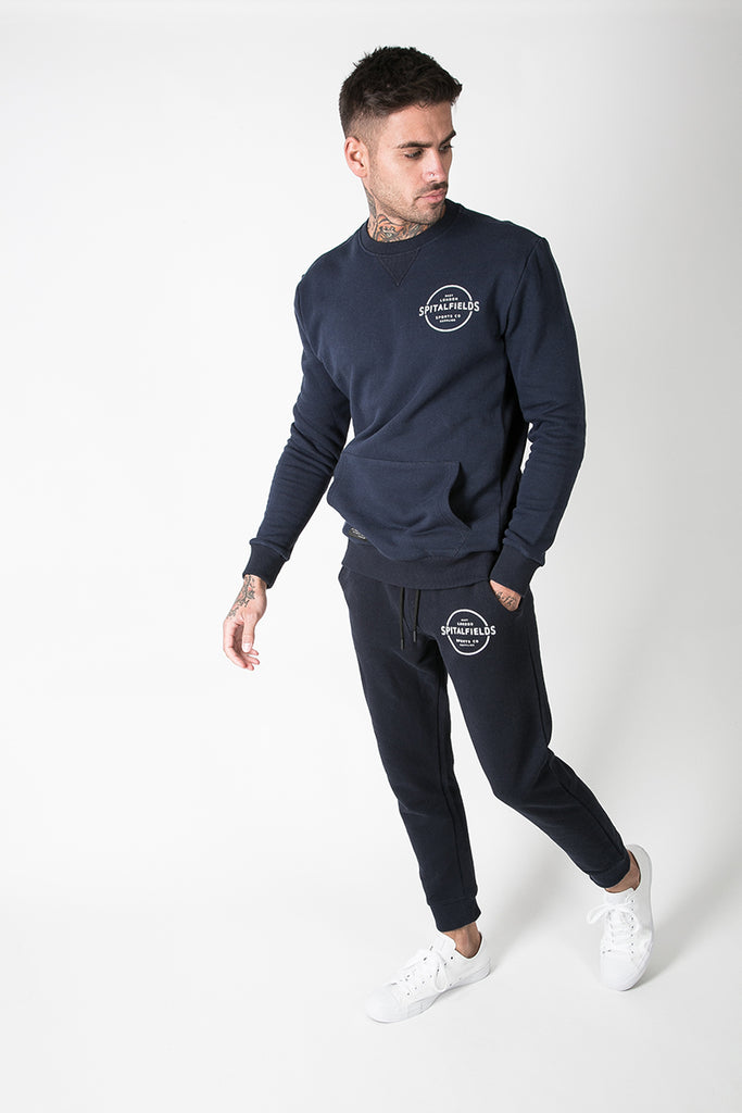 Crew Neck Sweat with Graphic Print in Denim
