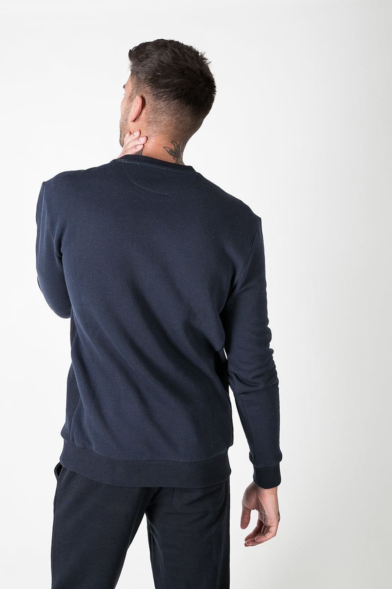 Crew Neck Sweat with Graphic Print in Denim