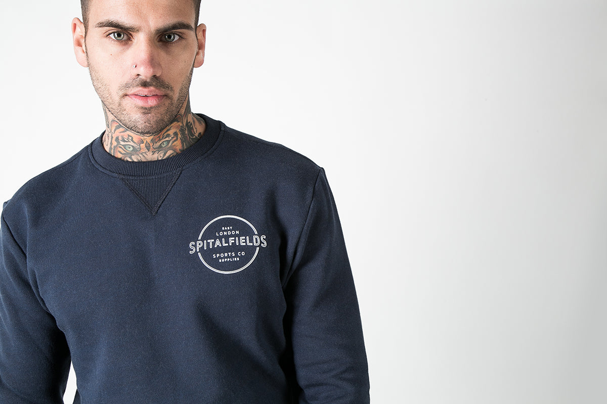 Crew Neck Sweat with Graphic Print in Denim