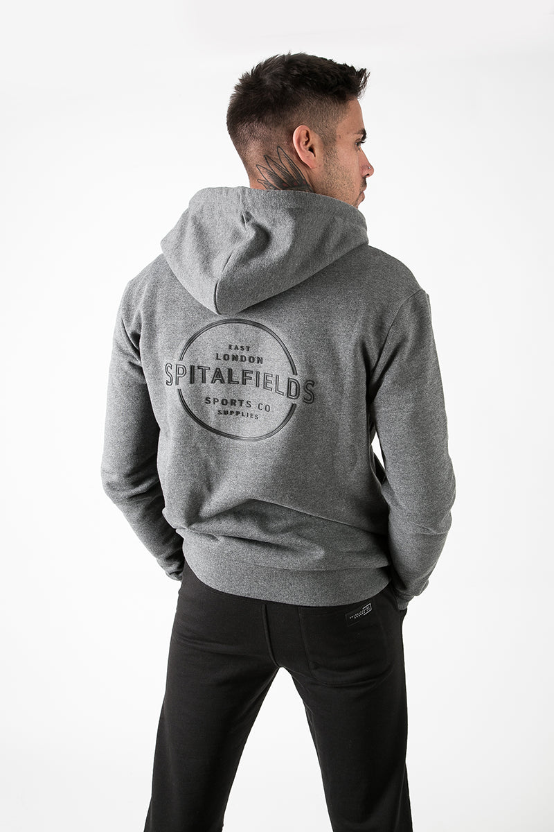 Zip Through Graphic Print Hoodie in Charcoal Marl