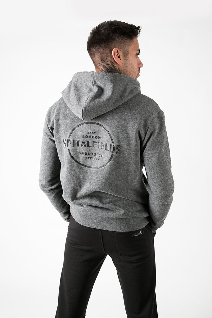 Zip Through Graphic Print Hoodie in Charcoal Marl