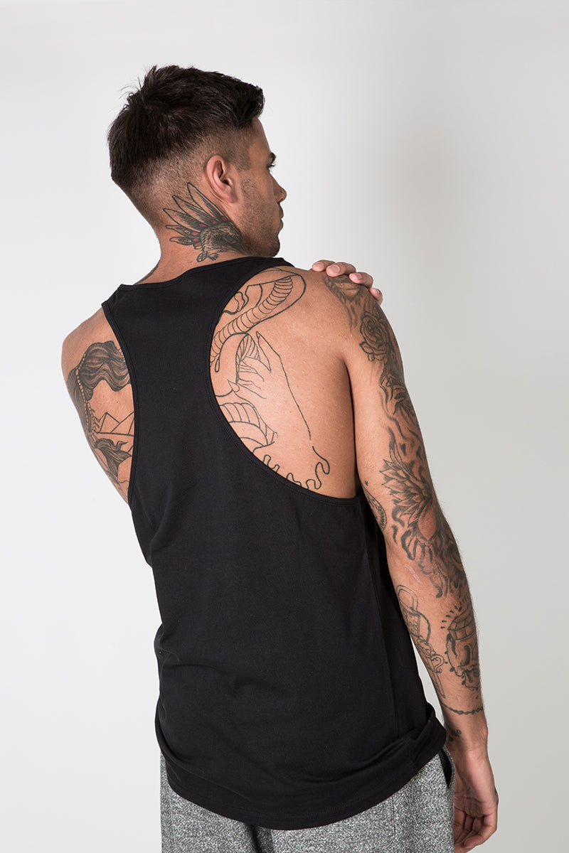 Racer Back Vest with Graphic Print in Black