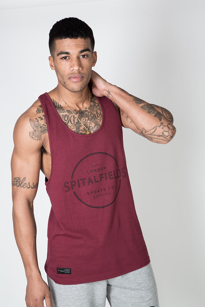 Racer Back Vest with Graphic Print in Burgundy