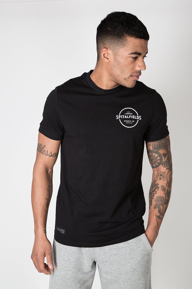 Crew Tee with Small Graphic Print in Black