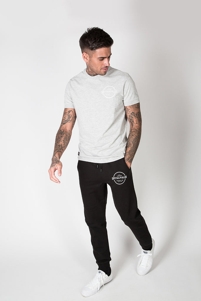 Crew Tee with Small Graphic Print in Grey Marl