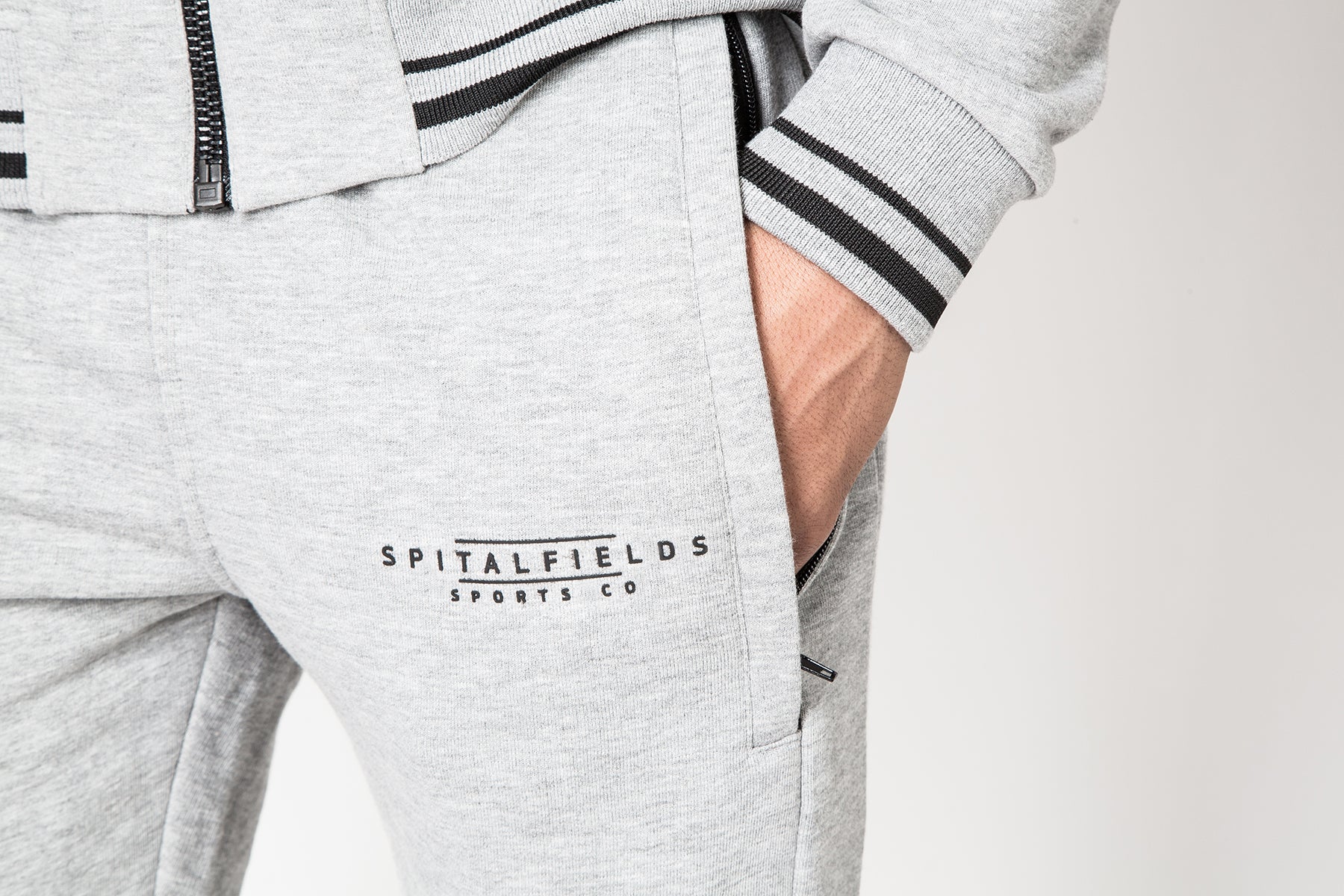 Zip Pocket Jogger with Contrast Tipping in Grey Marl