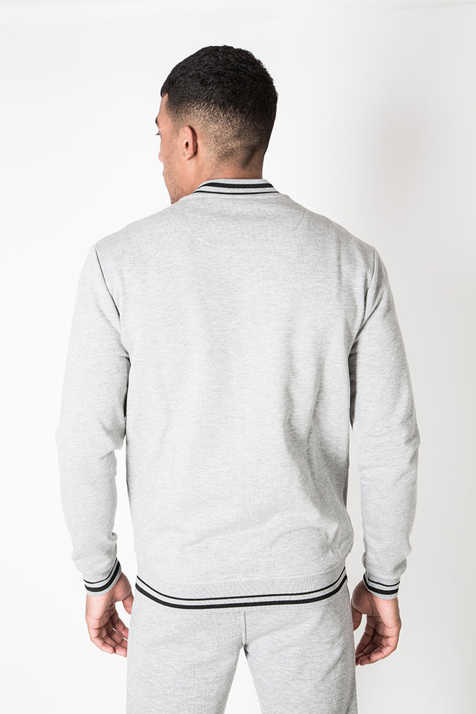 Bomber Zip-through Sweat with Contrast Tipping in Grey Marl