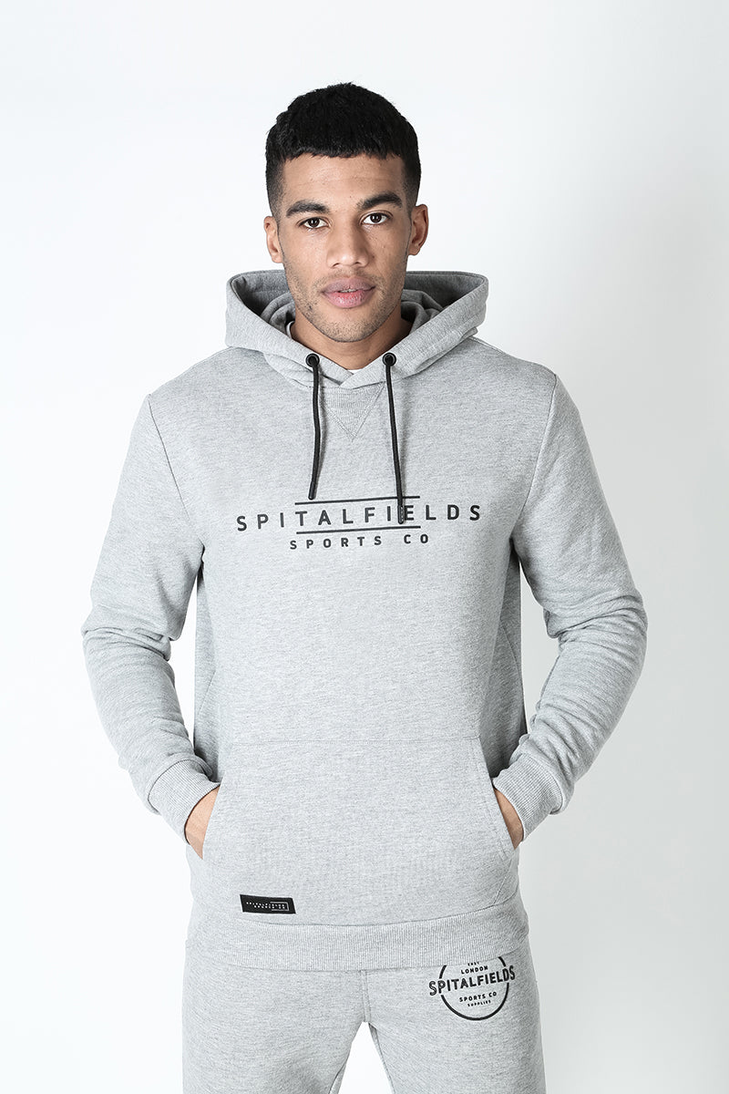 Hoodie with Signature Chest Graphic Print in Grey Marl