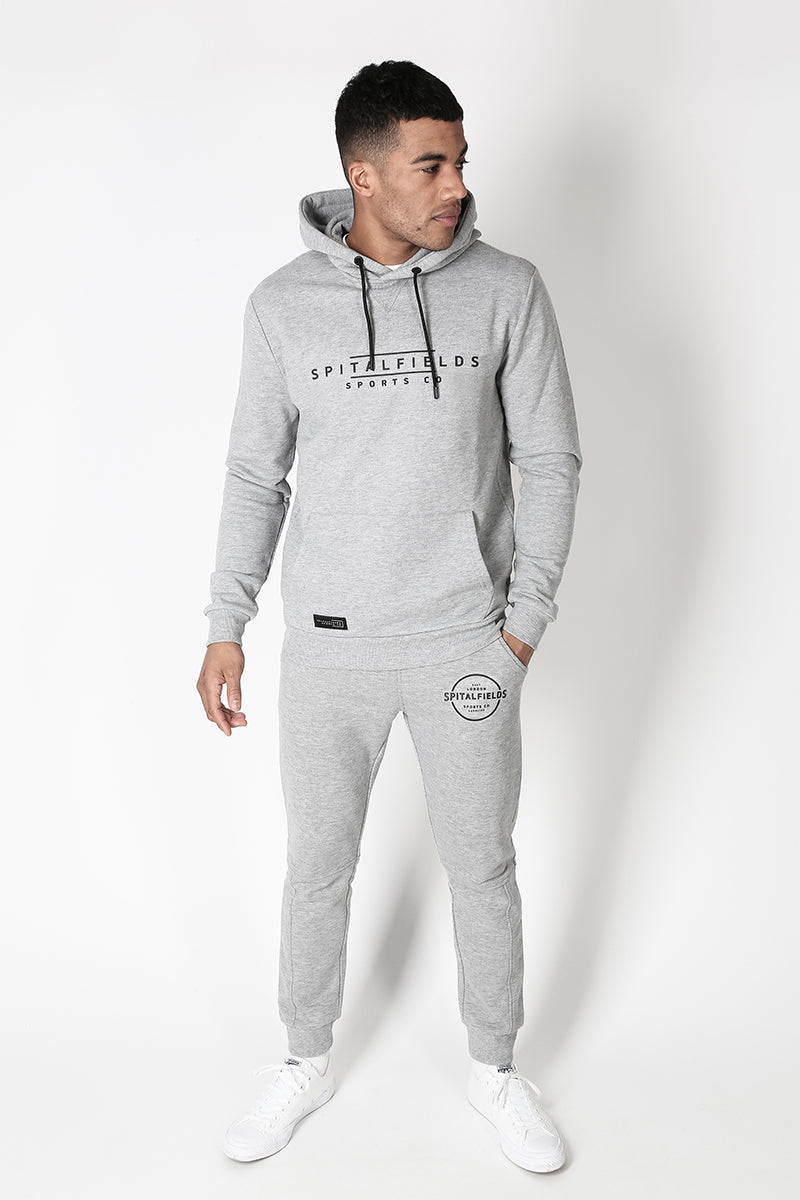 Hoodie with Signature Chest Graphic Print in Grey Marl