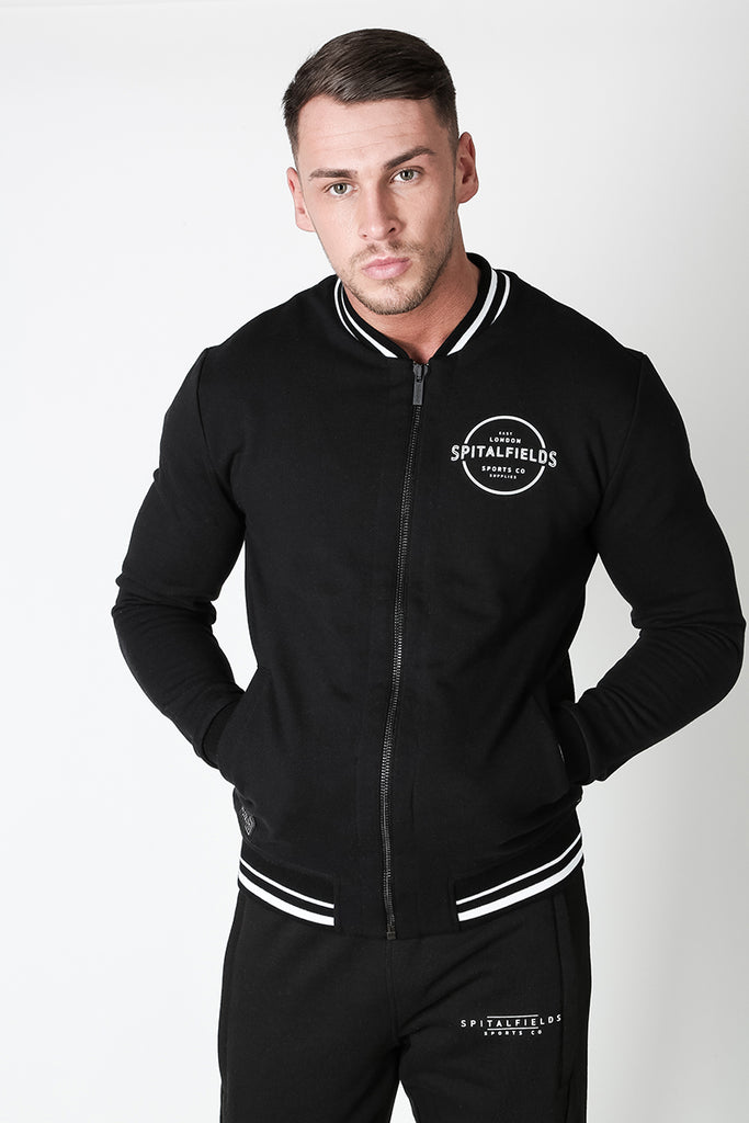 Bomber Zip-through Sweat with Contrast Tipping in Black